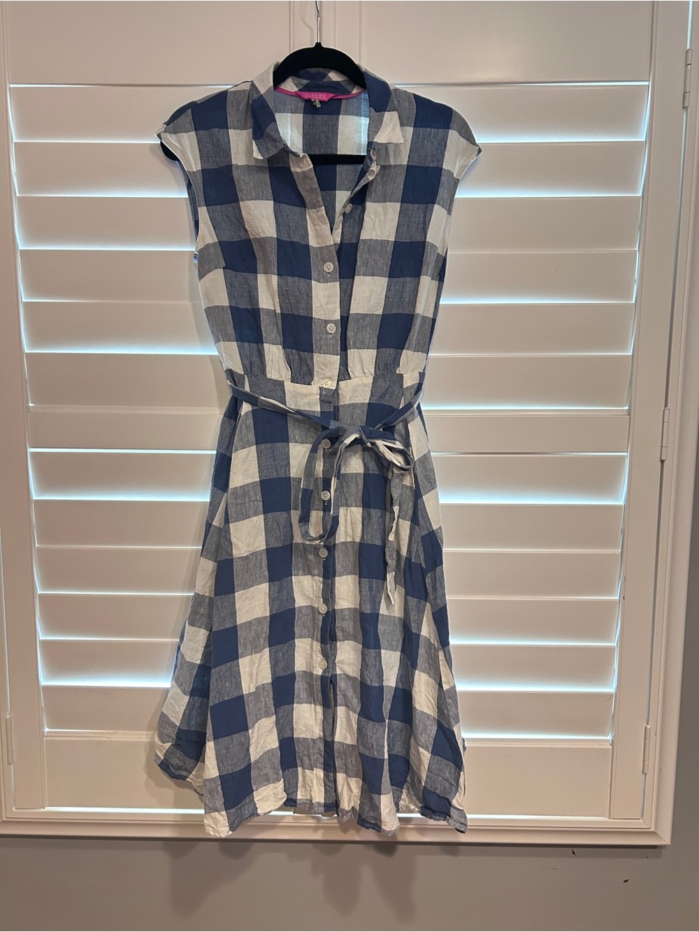 Joules Gingham Plaid Button Down Cap Sleeve Dress Blue White Size 6